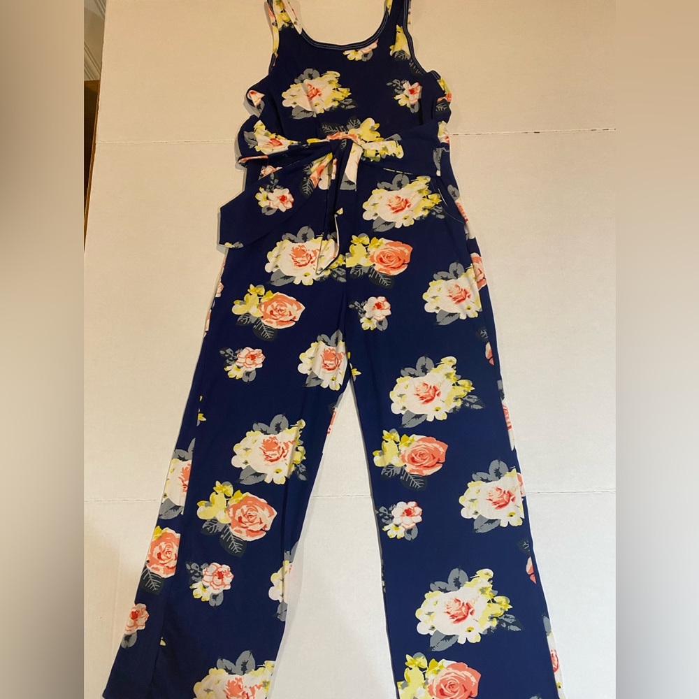 Poof Girl Girls Blue Floral Romper XL